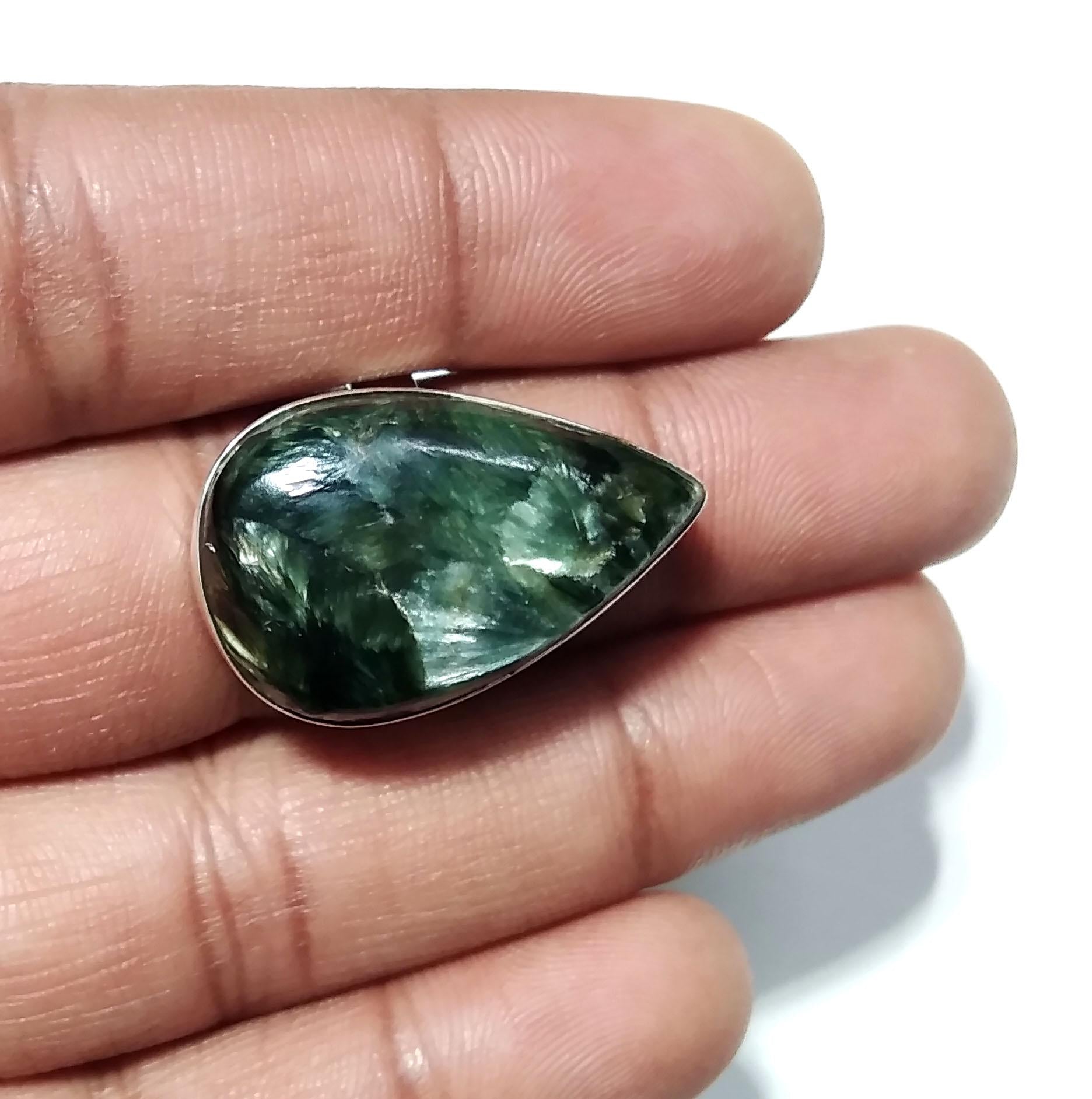 Natural Green Seraphinite Gemstone Ring, 925 Starling Silver Ring, A+++ Seraphinite Stone Size 26x16 mm Silver Handmade Ring, Gift Birthday